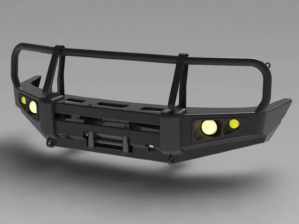 Передний силовой бампер УАЗ Хантер Трофи Бюджет с площадкой лебёдки, Стандарт или лифт 50 мм